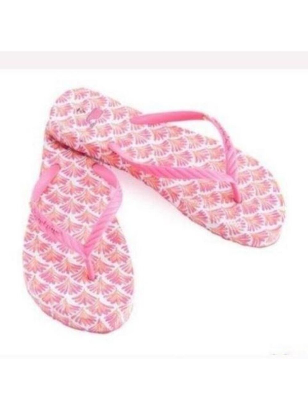 Vineyard Vines Women's Leaf  Gold Whale Detail Pink Flip Flops Size 9 549